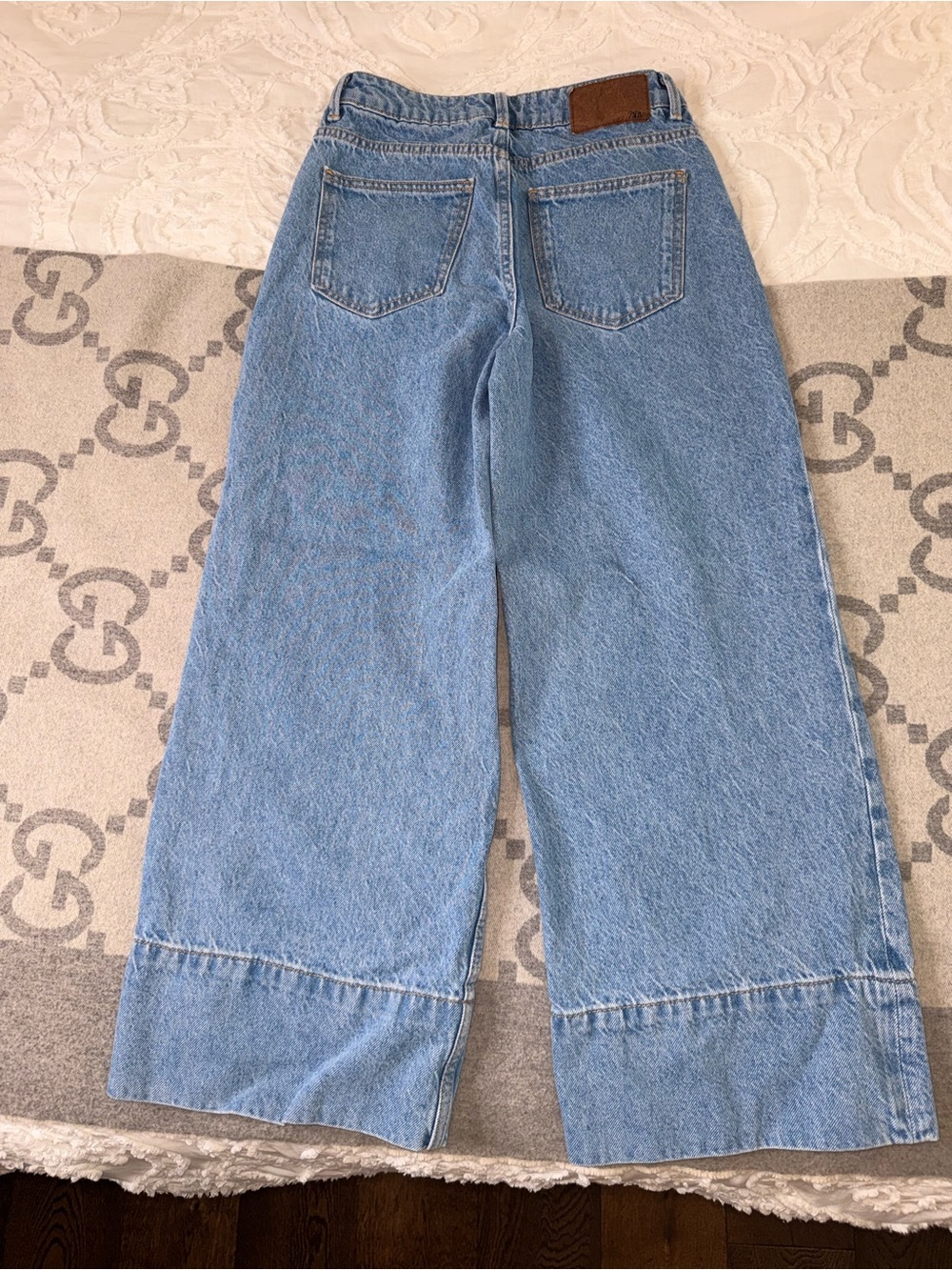 Light Blue Wide Leg Jeans - Women's Flare Denim - Picture 10 of 12